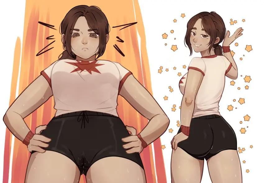 Image 1girls,female,ponytail,smiling_at_viewer,sportswear,solo_female,aged_up,shorts,looking_back_at_viewer,attack_on_titan,gabi_braun,shingeki_no_kyojin,alternate_universe,pussy_juice_drip_through_clothes,grown_up,workout_clothes,maryd13,eldian_flag,modern_au,sport_shorts