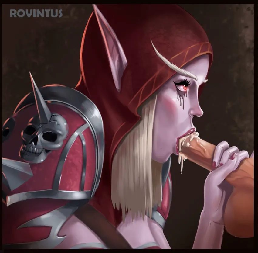 Image 1girls,female,1boy,cum,cum_in_mouth,male,oral,fellatio,blonde_hair,warcraft,world_of_warcraft,blowjob,handjob,oral_sex,swallowing,swallowing_cum,blizzard_entertainment,blue_skin,undead,forsaken,sylvanas_windrunner,undead_(warcraft),rovintus