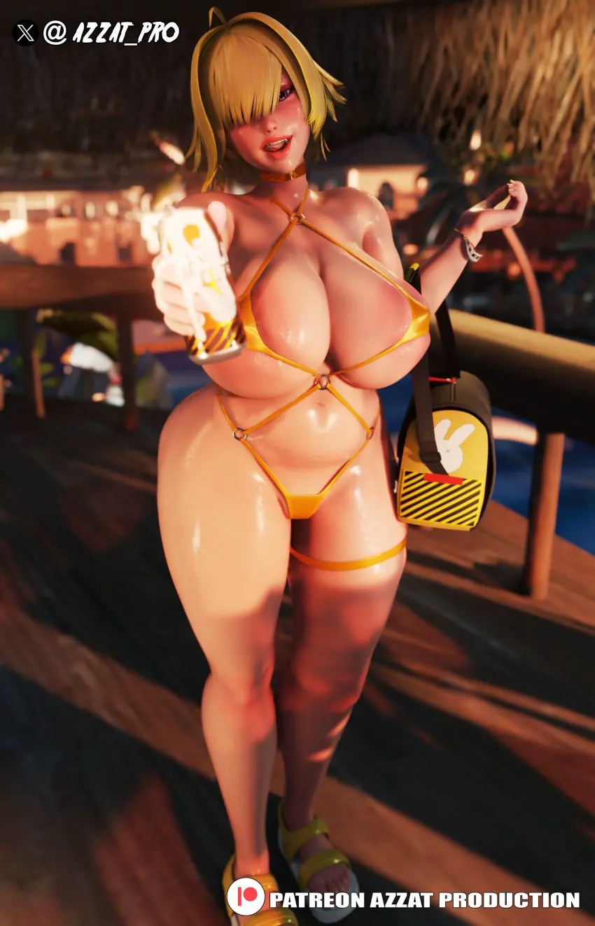 Image 1girls,big_breasts,breasts,female,looking_at_viewer,bikini,colored,thick_thighs,thighs,voluptuous,beach,belly,belly_button,color,midriff,huge_breasts,blonde_hair,purple_eyes,wet,busty,curvy,curvy_body,curvy_female,curvy_figure,ahoge,3d,pov,goddess_of_victory:_nikke,bracelet,curvaceous,yellow_hair,thigh_strap,sandals,elegg_(nikke),drink_can,yellow_bikini,bag,drink,azzat