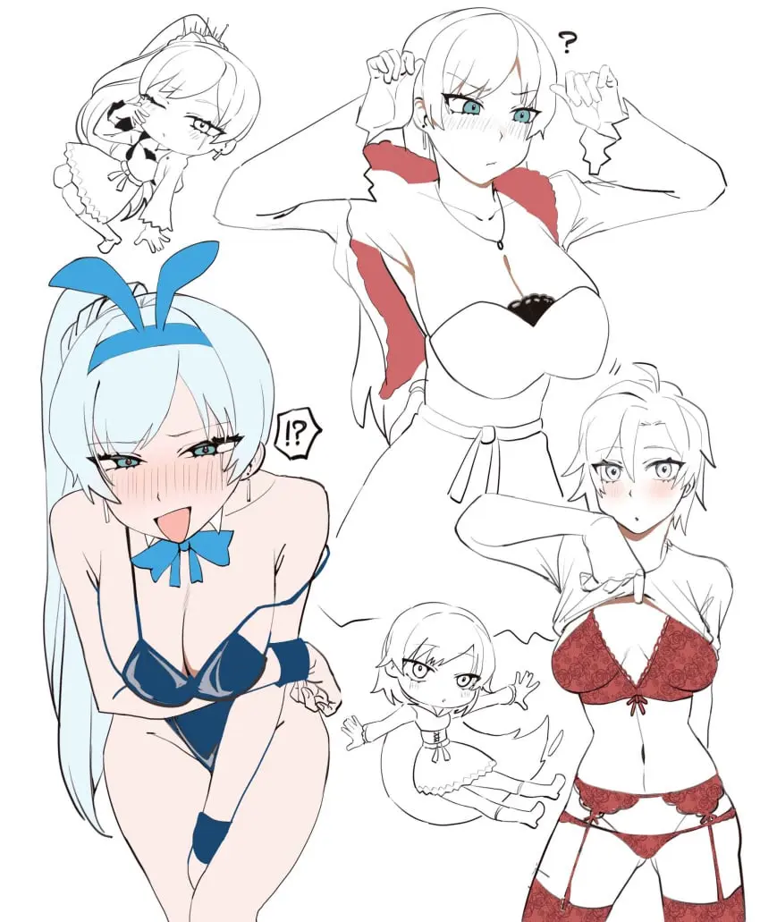 Image female,female_only,white_hair,2girls,blue_eyes,multiple_girls,rwby,ruby_rose,silver_eyes,weiss_schnee,psy_omachi