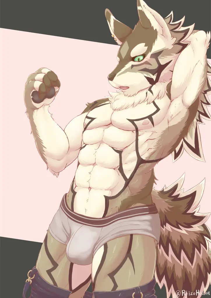 Image blush,clothed,clothing,nipples,pants,solo,1boy,male,navel,tail,underwear,muscular,muscular_male,areola,pink_nipples,male_only,digital_media_(artwork),white_clothing,white_underwear,anthro,pants_down,tan_body,piercing,green_eyes,pose,bulge,topless,canid,canine,canis,fur,mammal,muscular_anthro,pecs,ear_piercing,partially_clothed,black_nose,pink_areola,white_body,abs,brown_fur,arm_tuft,elbow_tuft,fluffy,fluffy_tail,tuft,tan_fur,brown_body,white_fur,black_sclera,topless_male,stripes,bottomwear,bottomwear_down,briefs,lifewonders,tokyo_afterschool_summoners,2020,portrait,striped_body,striped_fur,countershading,hand_behind_head,kemono,ear_ring,ring_piercing,mane,jackal,three-quarter_portrait,serratus,topless_anthro,tight_underwear,reizohozon,seth_(tokyo_afterschool_summoners)