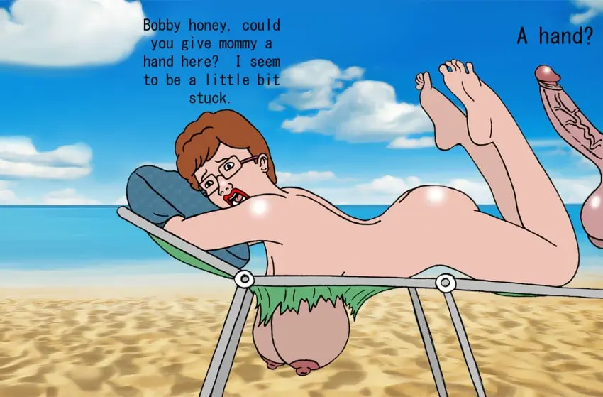 Image breasts,female,male,penis,huge_breasts,text,brown_hair,red_lipstick,large_penis,top_heavy,imminent_incest,king_of_the_hill,peggy_hill,rectangular_glasses,sbb,bobby_hill