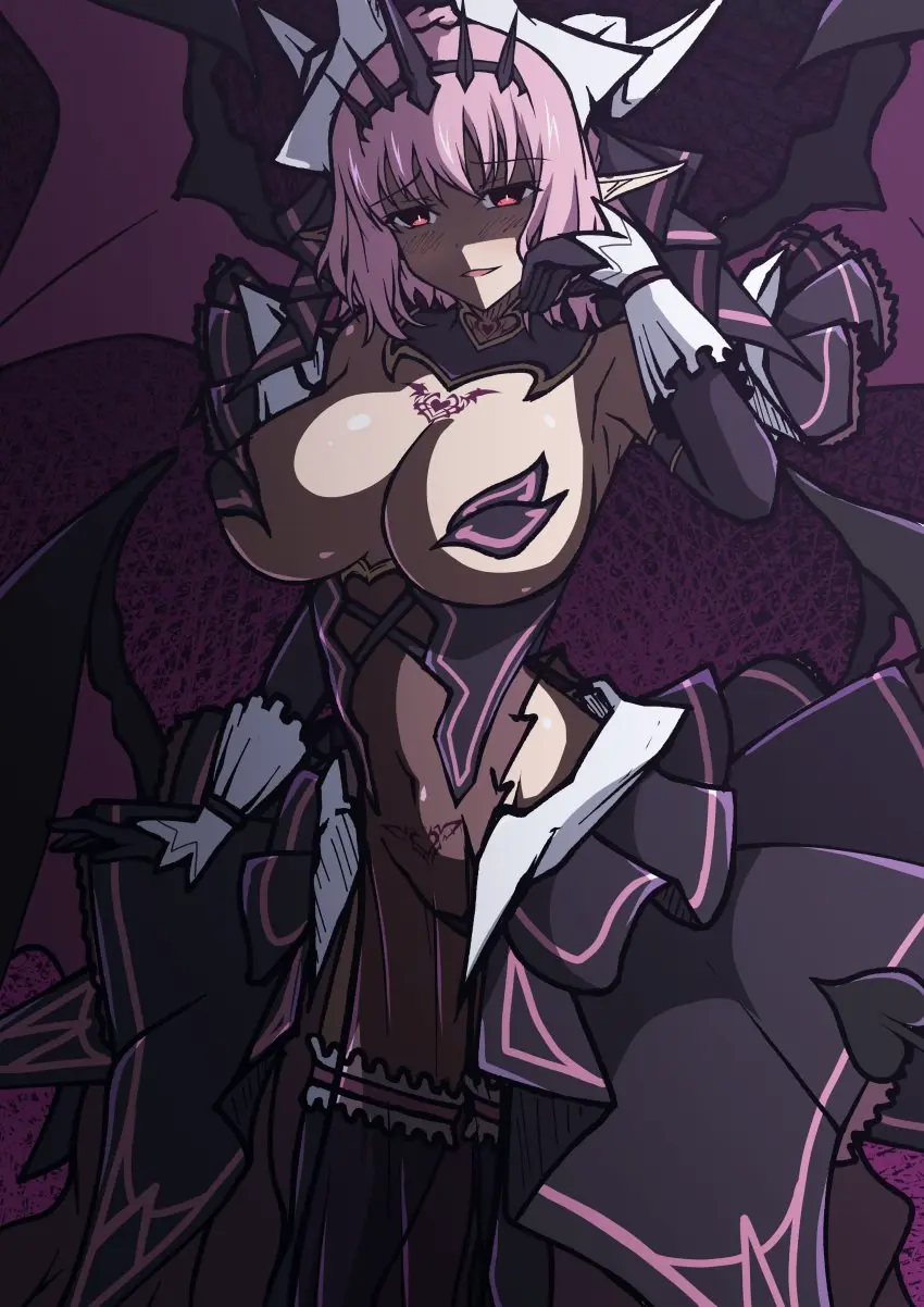 Image breasts,clothed,exposed_breasts,female,light-skinned_female,solo,short_hair,thighs,covered_nipples,solo_female,tattoo,pink_hair,pink_eyes,armor,date_a_live,armored_female,sonogami_rinne