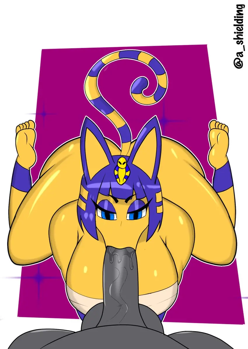 Image 1girls,big_breasts,breasts,female,blue_eyes,blue_hair,male,big_ass,cat_ears,partial_male,cat_tail,pov,blowjob,yellow_body,animal_crossing,ankha,feline,anon,atomarts