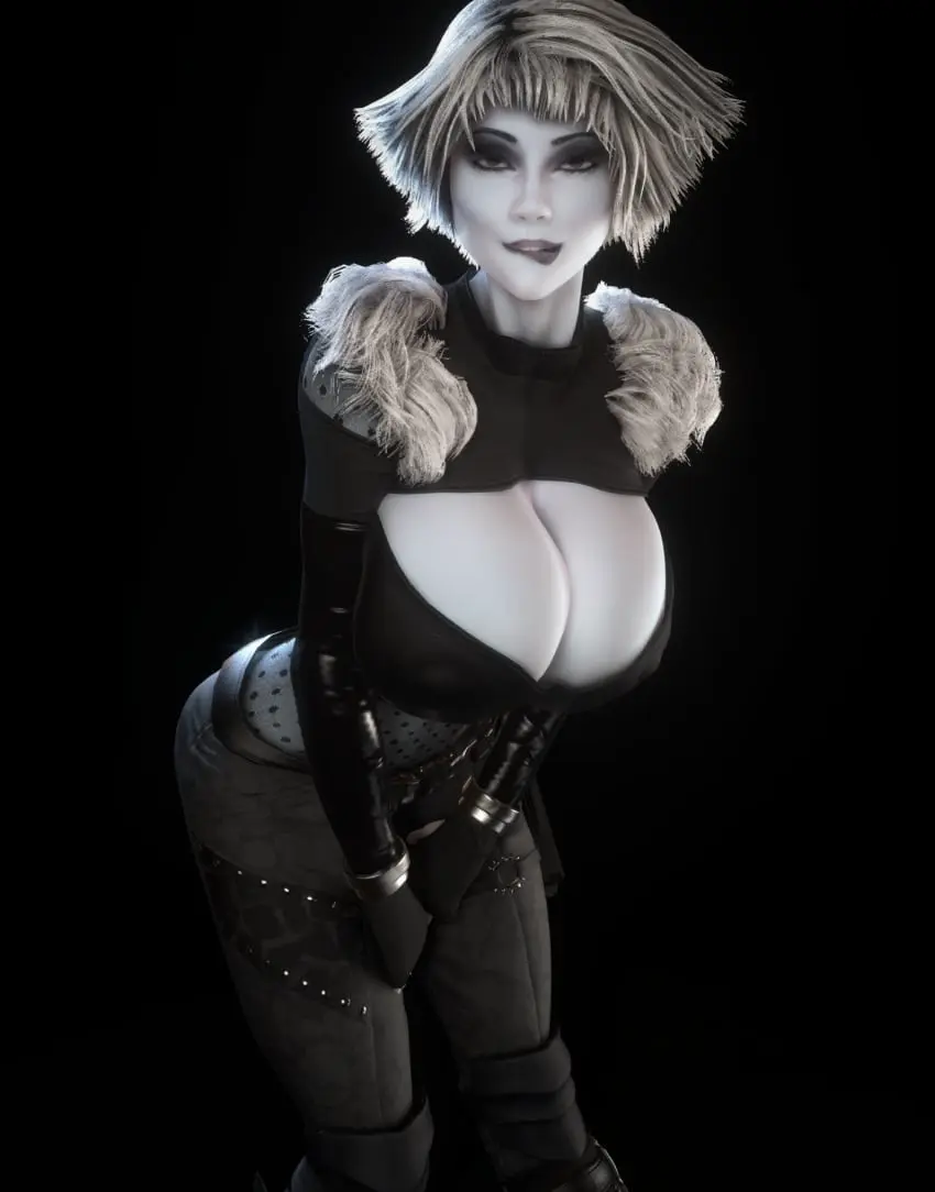 Image 1girls,breasts,clothed,female,female_only,looking_at_viewer,nipples,solo,white_hair,gloves,seductive_look,thick_thighs,thighs,biting_lip,biting_own_lip,wide_hips,cleavage,clothed_female,solo_female,huge_breasts,breasts_bigger_than_head,enormous_breasts,gigantic_breasts,cleavage_cutout,pale-skinned_female,pale_skin,3d,hourglass_figure,slim_waist,upper_body,alternate_breast_size,3d_(artwork),nipples_visible_through_clothing,fingerless_gloves,leaning_forward,front_view,top_heavy,silver_hair,boob_window,grey_skin,vaako,chiana,farscape