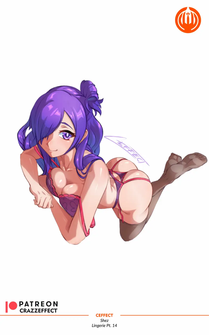 Image 1girls,breasts,female,female_only,large_breasts,long_hair,looking_at_viewer,smile,solo,white_background,bra,panties,underwear,ass,big_ass,hair_over_one_eye,kneeling,cleavage,purple_eyes,purple_hair,nintendo,off_shoulder,fire_emblem,fire_emblem:_three_houses,garter_belt,purple_panties,fire_emblem_warriors:_three_hopes,shez_(fire_emblem),shez_(fire_emblem)_(female),purple_bra,crazzeffect