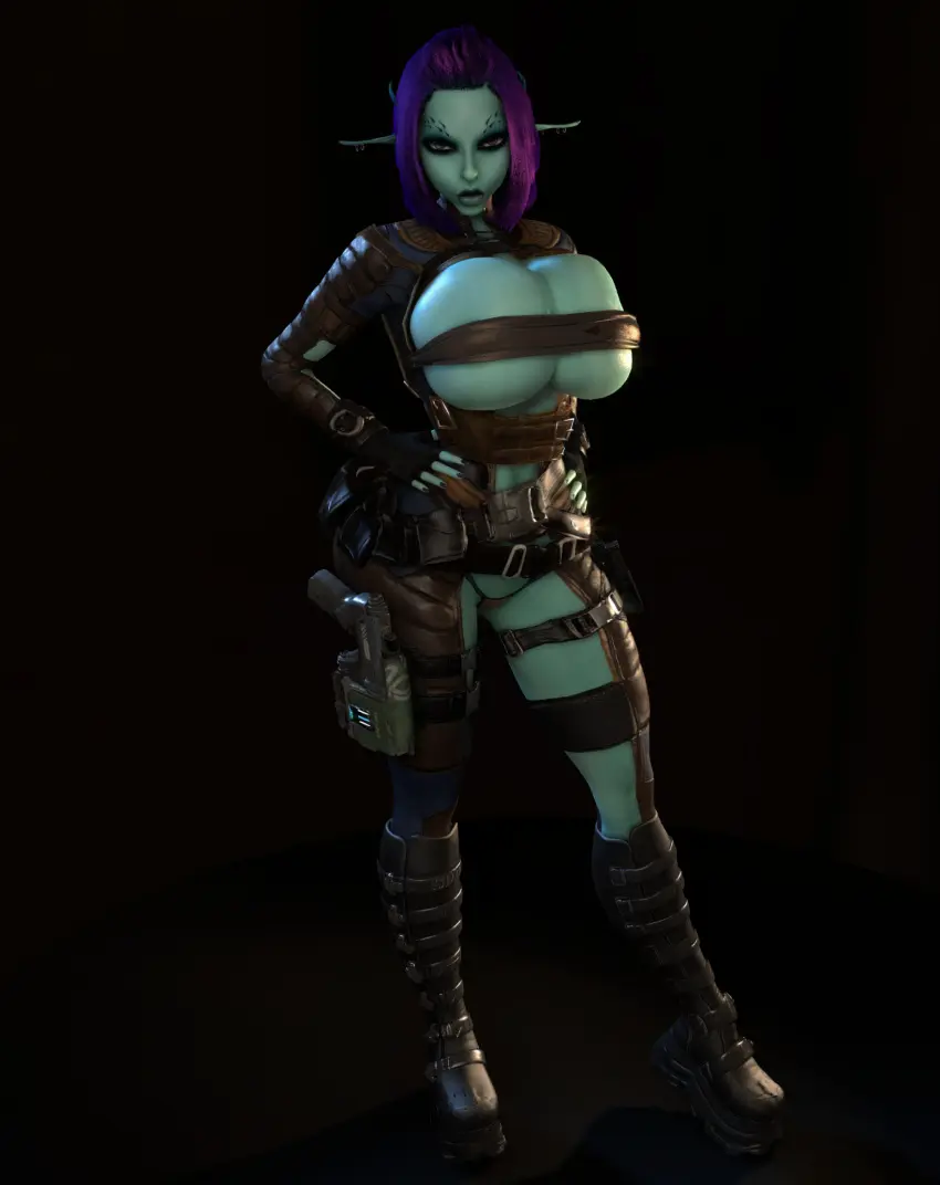 Image 1girls,breasts,clothed,female,female_only,looking_at_viewer,solo,thick_thighs,thighs,wide_hips,cleavage,clothed_female,solo_female,huge_breasts,breasts_bigger_than_head,gigantic_breasts,pointy_ears,purple_hair,3d,hourglass_figure,3d_(artwork),heterochromia,skimpy,skimpy_clothes,long_pointy_ears,long_ears,top_heavy,blue_skin,hands_on_hips,top_heavy_breasts,vaako,hands_on_own_hips,soria