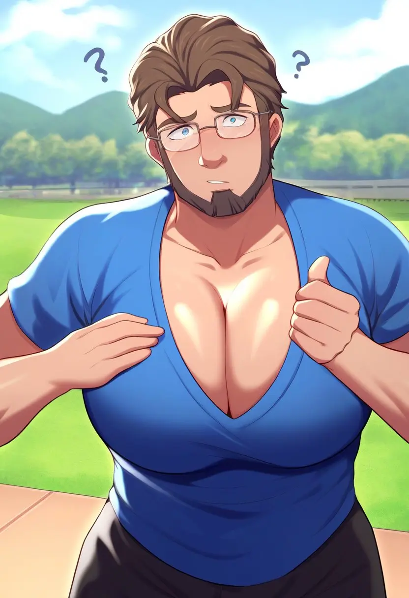 Image big_breasts,breasts,solo,1boy,male,ai_generated,male_only,cleavage,busty,solo_male,ai,busty_boy,male_with_breasts,male_cleavage,muushya
