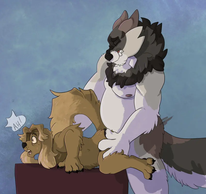 Image hi_res,nipples,male,sweat,duo,feet,anal,anal_sex,male/male,size_difference,anthro,on_table,thrusting,sweatdrop,ambiguous_gender,penetration,bird_dog,bodily_fluids,canid,canine,canis,domestic_dog,hunting_dog,mammal,retriever,wolf,dialogue,surprise,surprised_expression,speech_bubble,toes,furniture,table,smaller_penetrated,holding_leg,too_big,male/ambiguous,grunting,spread_toes,golden_retriever,thrust_lines,battycat