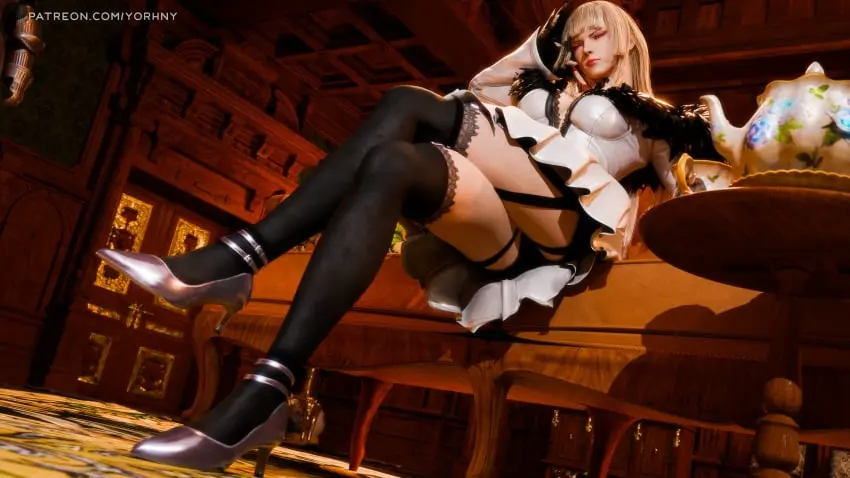 Image 1girls,female,female_only,solo,thighhighs,female_focus,thighs,wide_hips,tagme,stockings,busty,pinup,3d,hourglass_figure,upskirt,namco,tekken,tekken_8,emilie_de_rochefort,pinup_pose,yorhny