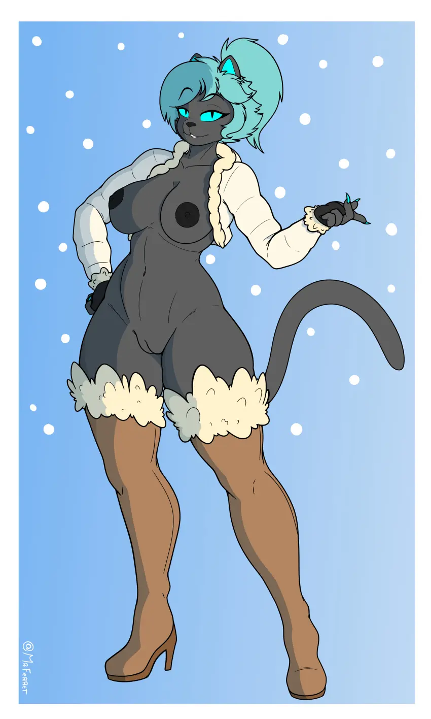 Image 1girls,breasts,clothing,female,female_only,hi_res,nipples,solo,standing,blue_eyes,blue_hair,gloves,pussy,thighhighs,furry,ponytail,digital_media,anthro,2d,original,absurd_res,high_heels,footwear,fur,genitals,mammal,black_body,partially_clothed,feline,legwear,thigh_highs,fingerless_gloves,full_body,boots,topwear,handwear,felid,cleft_of_venus,mostly_nude,black_fur,pantherine,high_heel_boots,black_nipples,coat,thigh_boots,at'harka_(jackwolf),mrferret