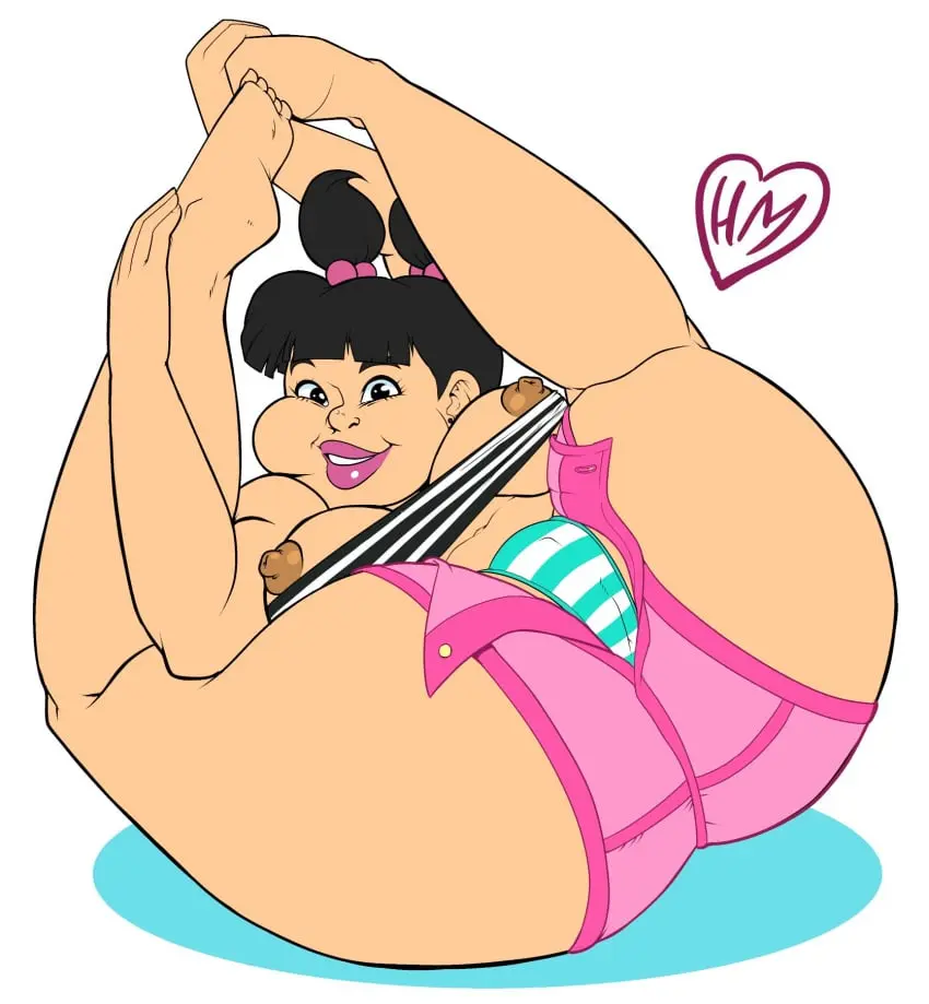 Image looking_at_viewer,white_background,short_hair,twintails,total_drama_island,lipstick,chubby,striped_panties,cartoon_network,short_shorts,pink_lipstick,teletoon,shimapan,fresh_tv,clitoris_through_clothes,harvey_mutton,pink_short_shorts,sadie_(tdi)
