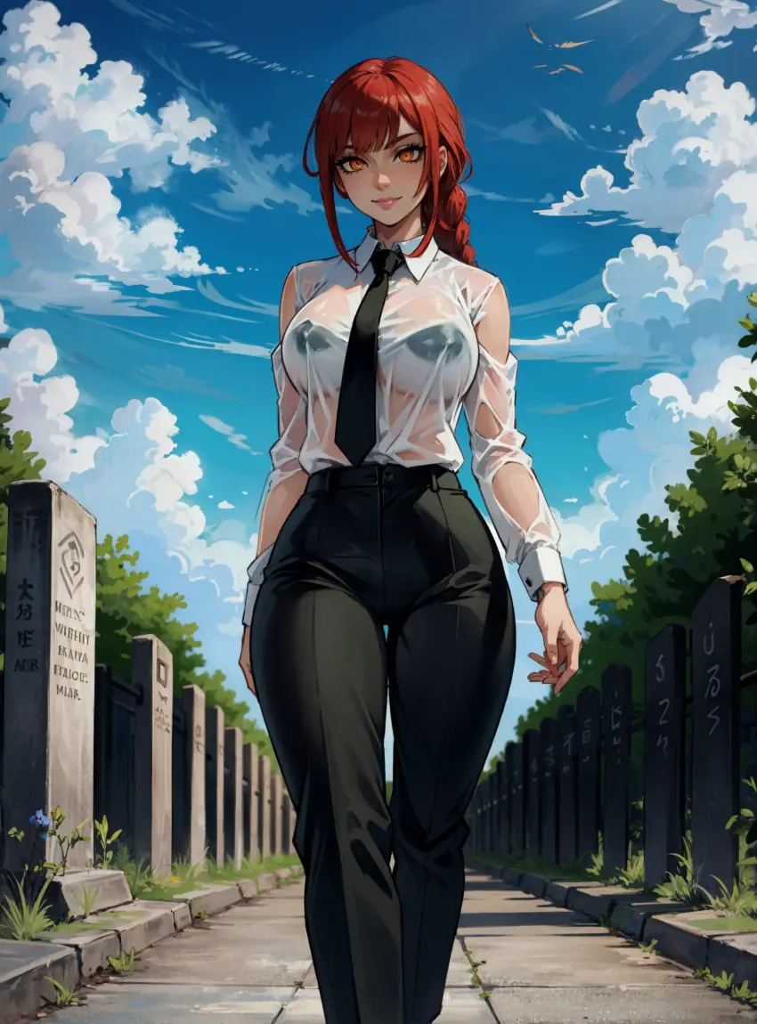 Image female,looking_at_viewer,ai_generated,chainsaw_man,makima_(chainsaw_man),office_lady,makimass_ai