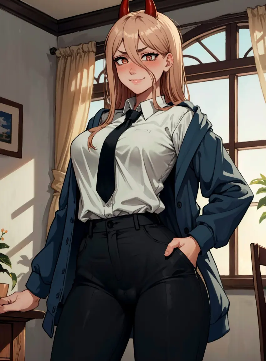 Image female,looking_at_viewer,ai_generated,chainsaw_man,power_(chainsaw_man),office_lady,makimass_ai