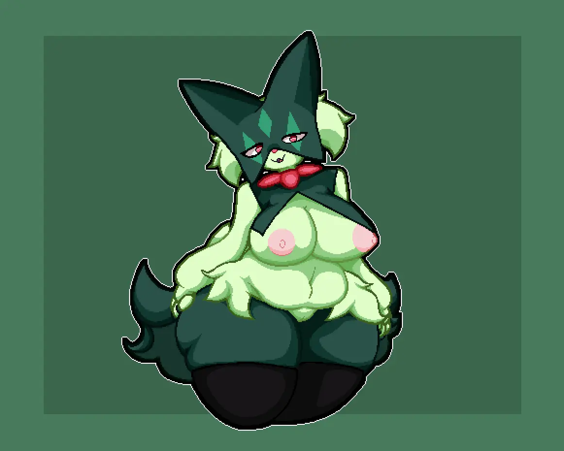 Image big_breasts,breasts,clothing,female,looking_at_viewer,nipples,open_mouth,simple_background,solo,black_legwear,navel,nude,pokemon,pokemon_(species),pussy,thick_thighs,wide_hips,pink_nipples,anthro,pink_eyes,nintendo,slightly_chubby,fur,genitals,legwear,thigh_highs,green_body,front_view,green_background,mask,black_clothing,generation_9_pokemon,meowscarada,green_fur,black_thigh_highs,alyaska2201