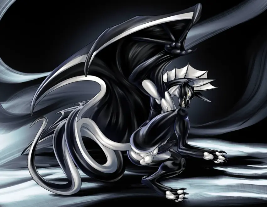 Image solo,male,penis,ass,erection,balls,anthro,mythology,european_mythology,genitals,black_body,white_body,scales,scalie,white_scales,animal_genitalia,sheath,mythological_creature,dragon,mythological_scalie,western_dragon,perineum,black_penis,pawpads,black_scales,wyvern,nitrods,morghus,white_pawpads