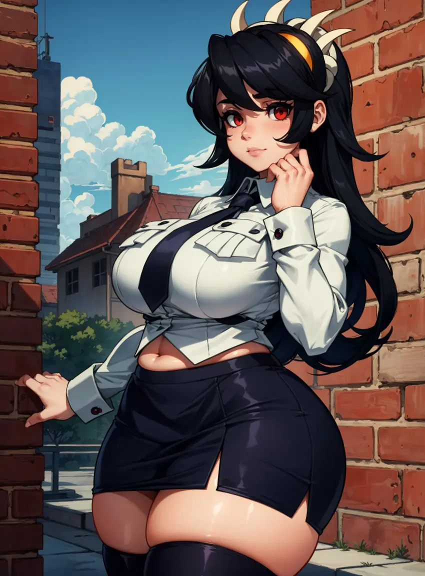 Image female,looking_at_viewer,ai_generated,video_games,skullgirls,makimass_ai,filia_(skullgirls)