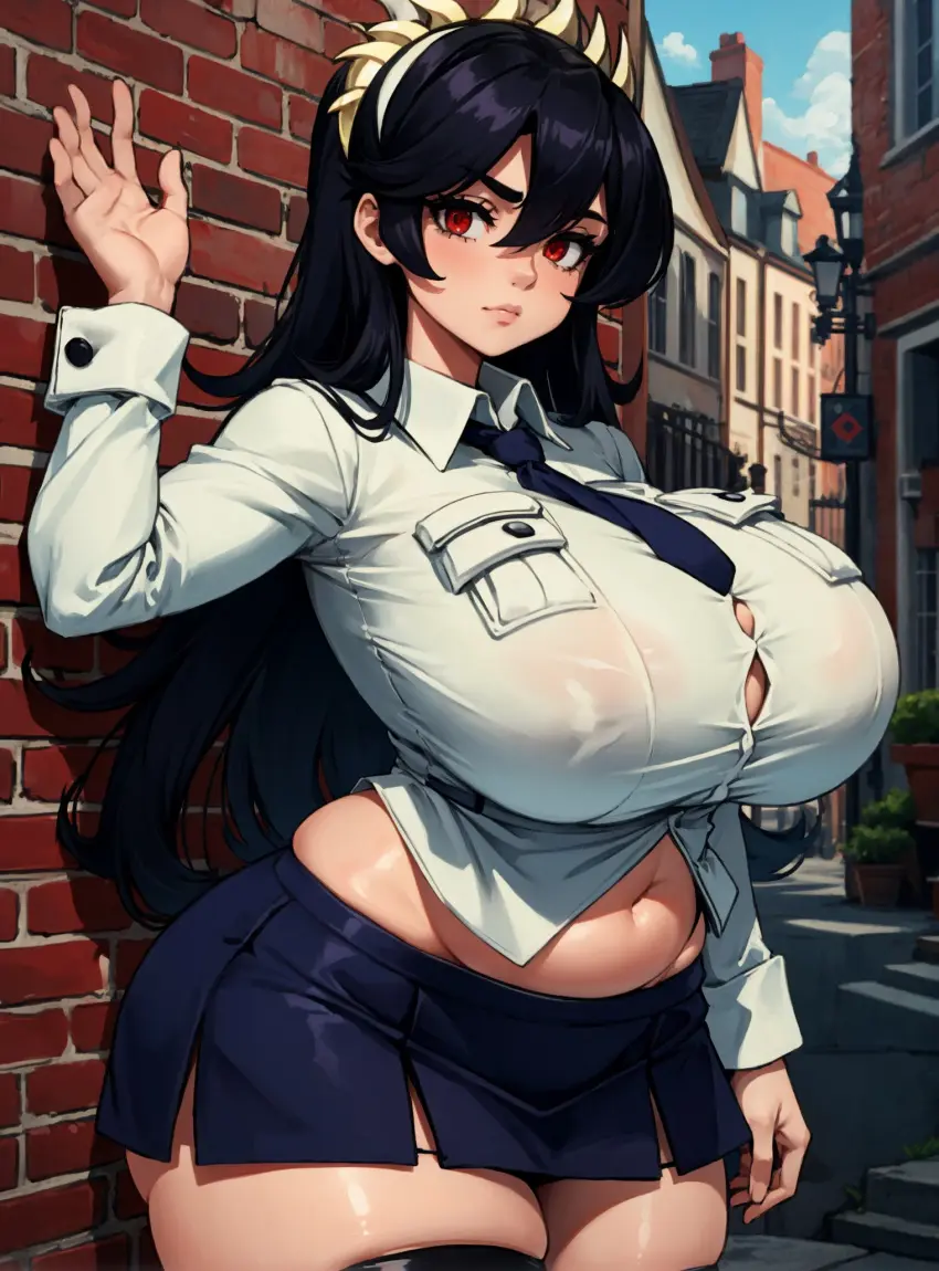 Image female,looking_at_viewer,ai_generated,video_games,skullgirls,makimass_ai,filia_(skullgirls)