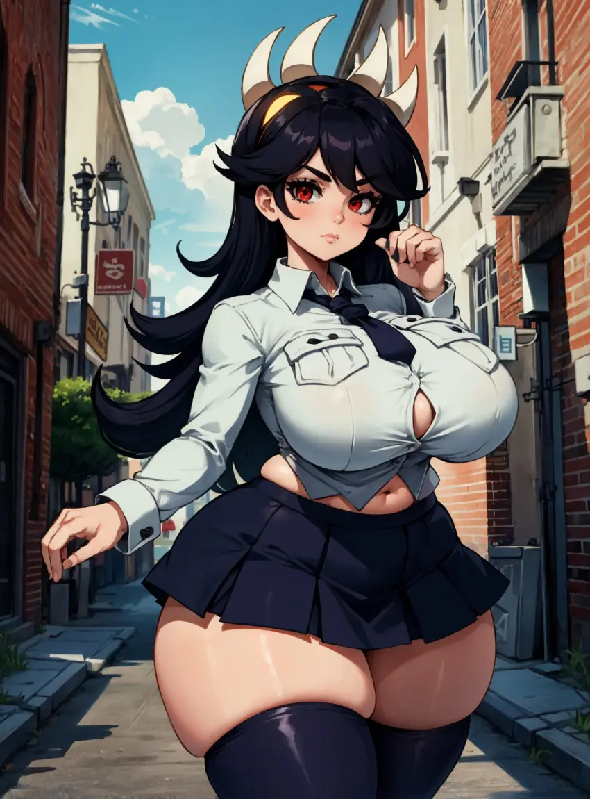 Image female,looking_at_viewer,ai_generated,video_games,skullgirls,makimass_ai,filia_(skullgirls)