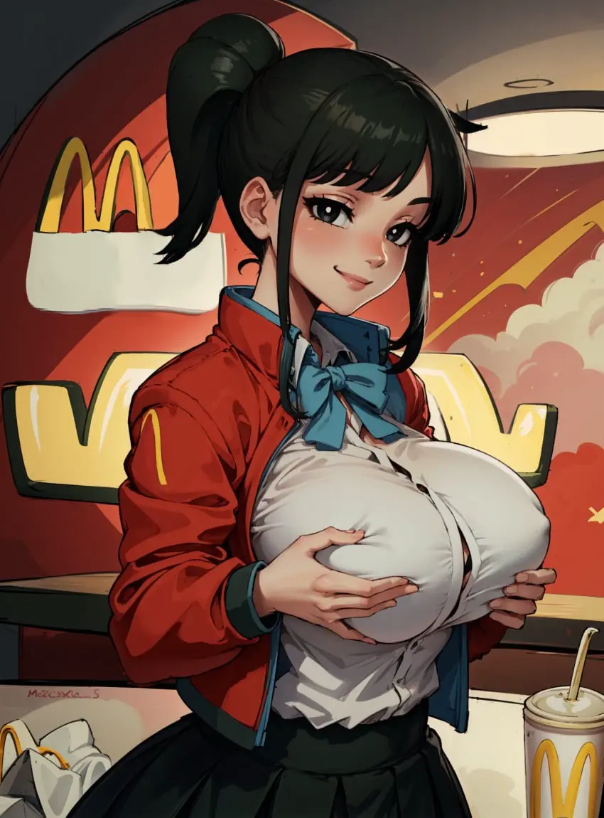 Image 1girls,female,female_only,human,looking_at_viewer,solo,ai_generated,mcdonald's,yoru_mac,makimass_ai,girlfriend_(japanese_mcdonald's_commercial)