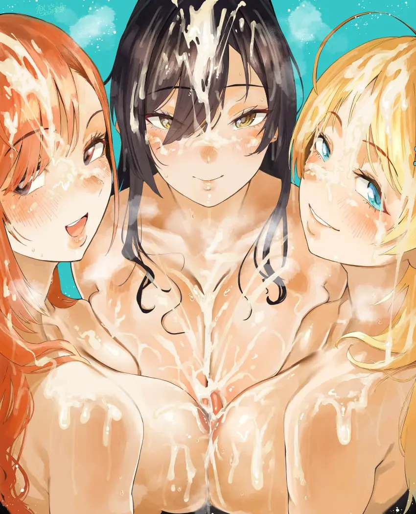 Image breasts,brown_eyes,female,hi_res,large_breasts,light-skinned_female,light_skin,long_hair,smile,black_hair,blue_eyes,cum,multiple_girls,sweat,orange_hair,huge_breasts,blonde_hair,bukkake,idolmaster,sweaty_body,3girls,cum_on_hair,naughty_face,cum_everywhere,idolmaster_shiny_colors,breast_to_breast,shirase_sakuya,arisugawa_natsuha,hachimiya_meguru,hero_neisan