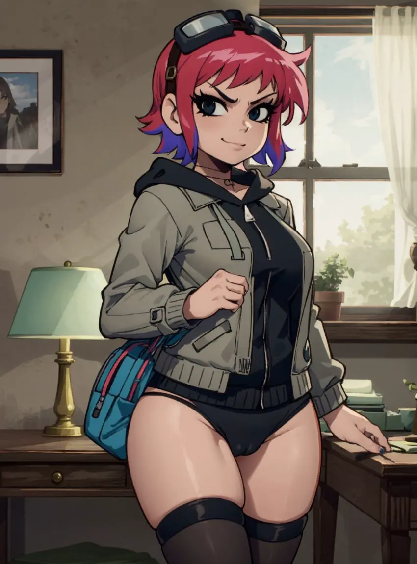 Image female,looking_at_viewer,ai_generated,ramona_flowers,scott_pilgrim,scott_pilgrim_takes_off,makimass_ai