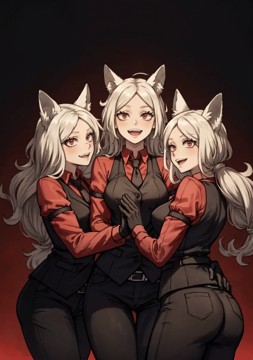 Image female,looking_at_viewer,ai_generated,video_games,helltaker,cerberus_(helltaker),makimass_ai