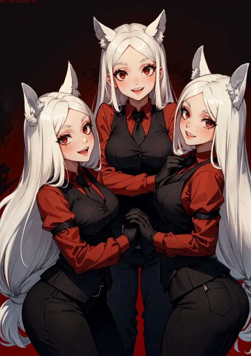 Image female,looking_at_viewer,ai_generated,video_games,helltaker,cerberus_(helltaker),makimass_ai