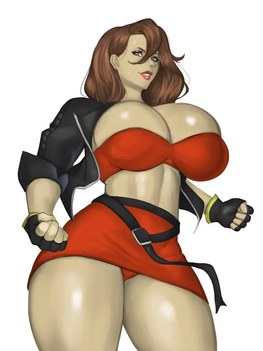Image 1girls,breasts,brown_eyes,female,female_only,human,human_only,long_hair,looking_at_viewer,simple_background,smile,solo,standing,white_background,gloves,bra,panties,cleavage,midriff,solo_female,huge_breasts,busty,brown_hair,clenched_hand,miniskirt,skirt,jacket,belt,big_thighs,fingerless_gloves,big_hips,red_panties,three-quarter_view,red_underwear,three-quarter_portrait,streets_of_rage,red_bra,bandeau,blaze_fielding,palemancer,palemaster