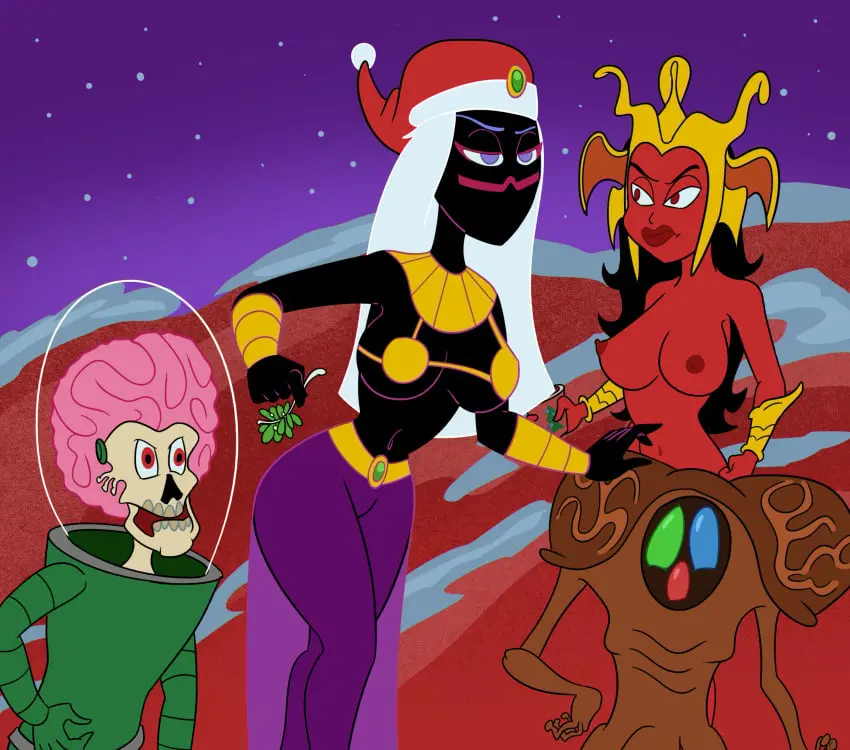Image female,monster,monster_girl,public_domain,christmas,crossover,alien,looney_tunes,duck_dodgers,martian,martian_(duck_dodgers),queen_tyr'ahnee,literature,worldsandcenturies,a_princess_of_mars,dejah_thoris,war_of_the_worlds,barsoom,mars_attacks