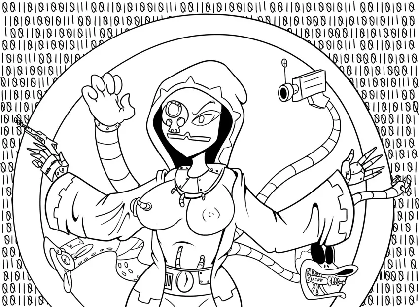 Image 1girls,female,female_only,solo,solo_female,text,cyborg,line_art,crossover,warhammer_(franchise),warhammer_40k,alien,alien_girl,looney_tunes,warner_brothers,alien_humanoid,imperium_of_man,duck_dodgers,martian,martian_(duck_dodgers),queen_tyr'ahnee,adeptus_mechanicus,techpriest,worldsandcenturies,cyborg_girl