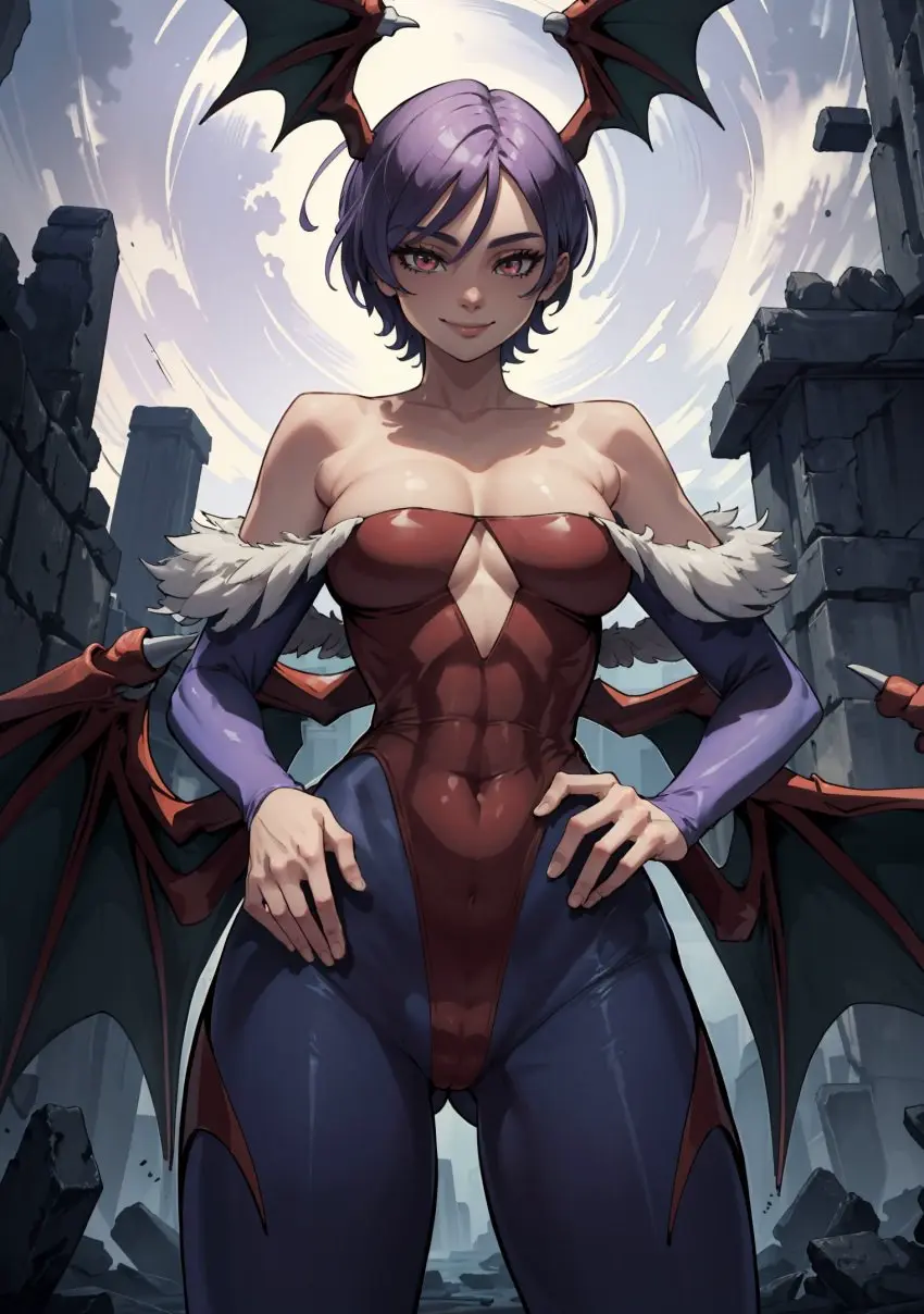 Image female,looking_at_viewer,ai_generated,video_games,darkstalkers,succubus,head_wings,succubus_wings,lilith_aensland,makimass_ai