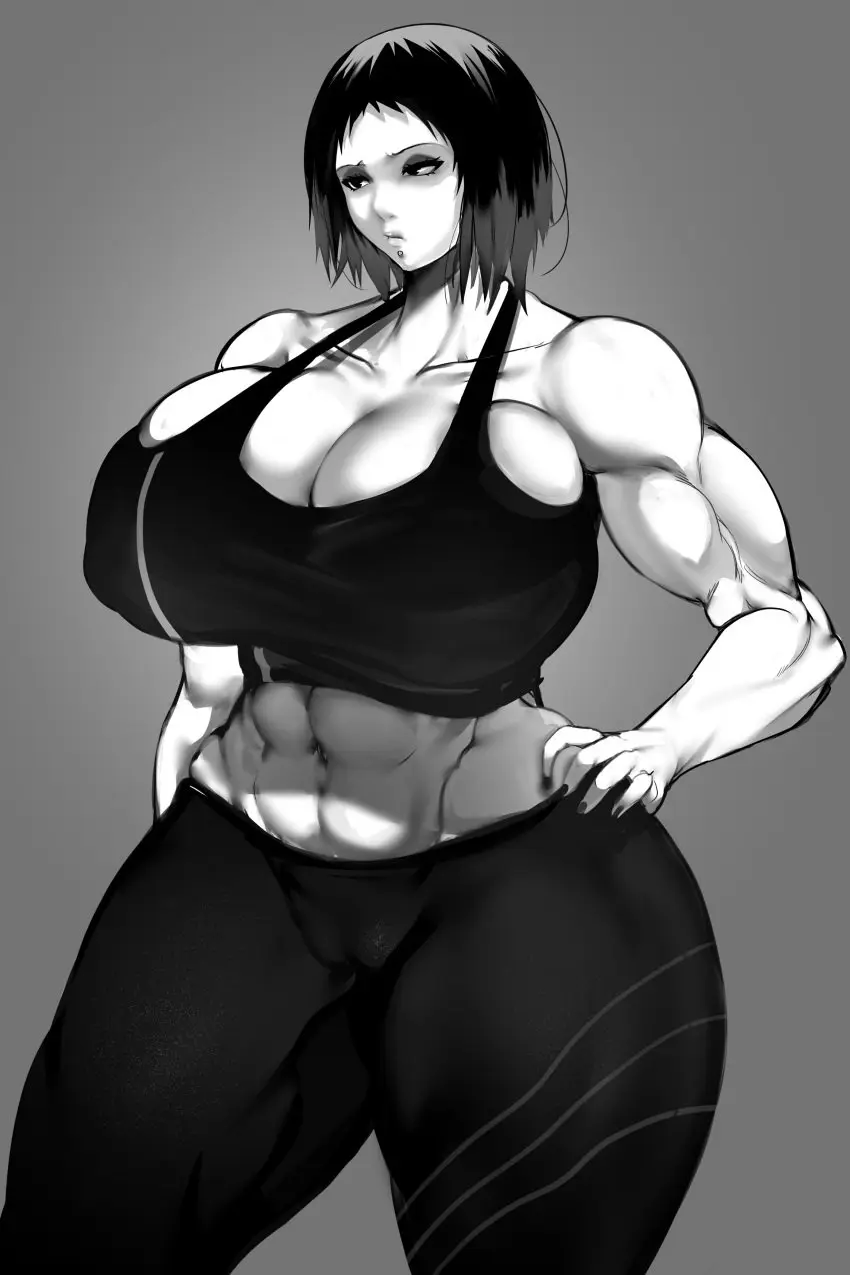 Image 1girls,big_breasts,breasts,female,large_breasts,thick_thighs,thighs,voluptuous,muscular,sports_bra,cleavage,huge_breasts,original,original_character,busty,curvy,curvy_body,curvy_female,curvy_figure,hand_on_hip,black_and_white,curvaceous,abs,muscular_female,muscular_arms,kantan