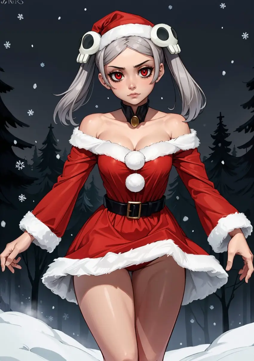 Image female,looking_at_viewer,ai_generated,christmas,video_games,skullgirls,christmas_outfit,makimass_ai,bloody_marie,marie_korbel