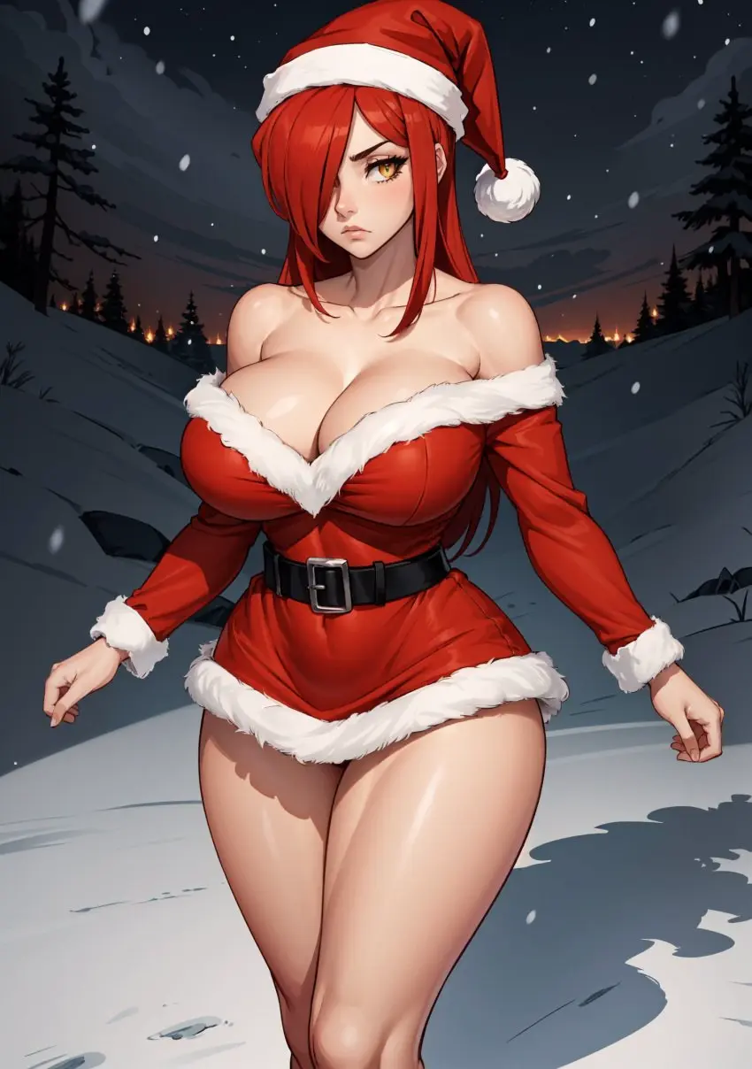 Image female,looking_at_viewer,ai_generated,christmas,video_games,skullgirls,christmas_outfit,makimass_ai,parasoul