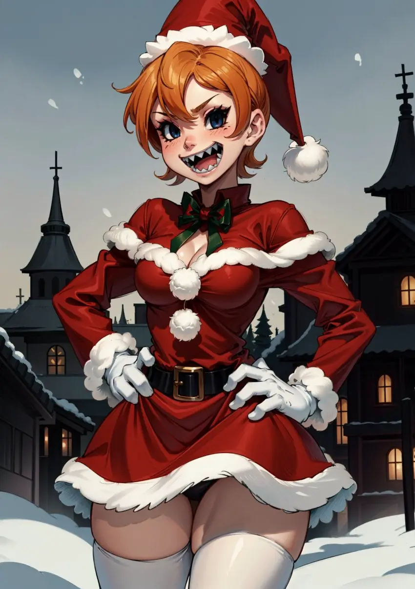 Image female,looking_at_viewer,ai_generated,christmas,video_games,skullgirls,makimass_ai,peacock_(skullgirls)