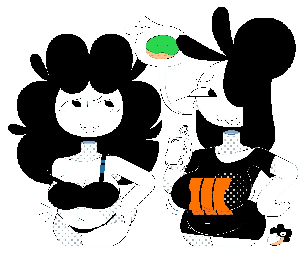 Image breasts,female,shirt,black_hair,bra,underwear,duo,cleavage,roockrt