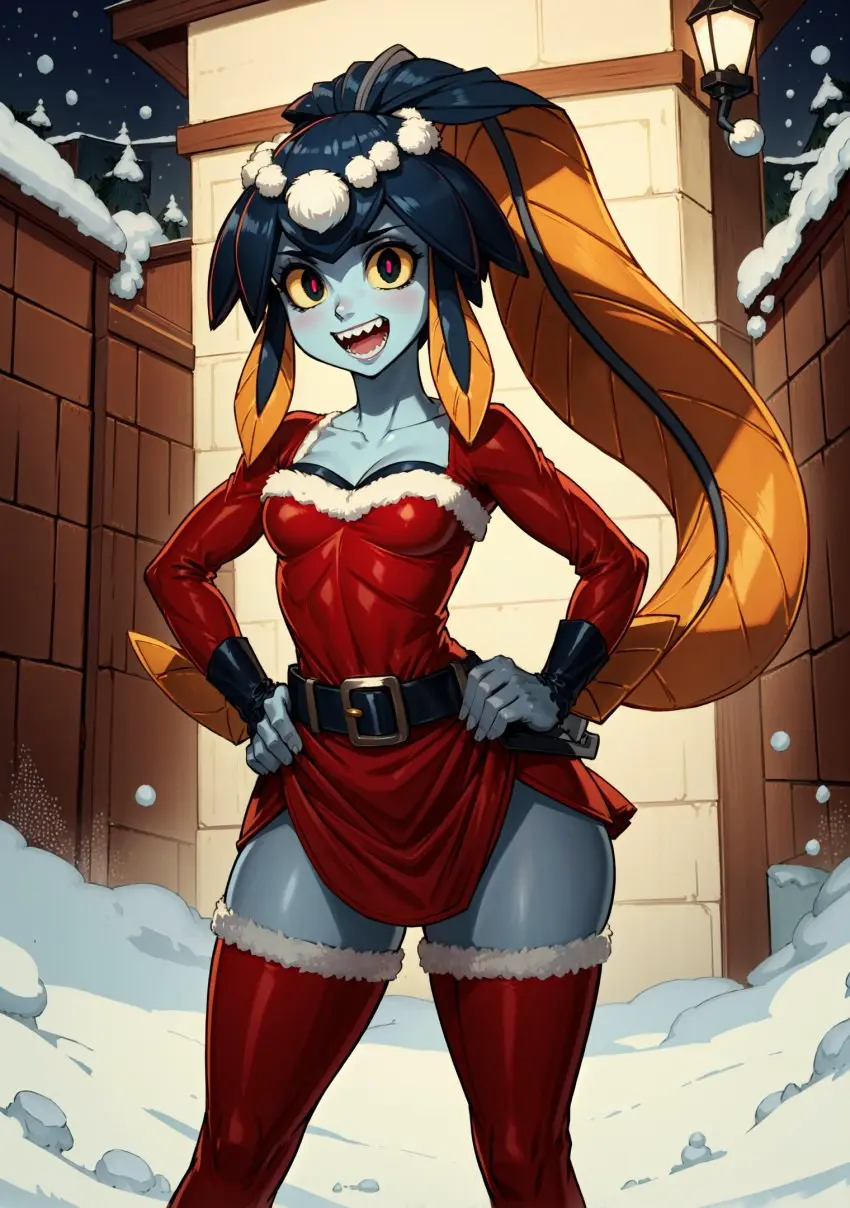 Image female,looking_at_viewer,ai_generated,christmas,video_games,skullgirls,makimass_ai,minette_(skullgirls)