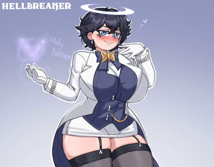 Image big_breasts,blush,breasts,female,female_only,looking_at_viewer,smile,solo,black_hair,blue_eyes,gloves,short_hair,thighhighs,earrings,female_focus,thick_thighs,thighs,voluptuous,freckles,wide_hips,digital_media,digital_media_(artwork),ornament,solo_female,solo_focus,huge_breasts,angel,halo,absurd_res,curvy,curvy_figure,pinup,cute,skirt,alternate_costume,heart,curvaceous,helltaker,magic,garter_belt,child_bearing_hips,garter_straps,thigh_squish,dimples_of_venus,suit,angel_girl,butterfly,doocen,beelzebub_(helltaker)
