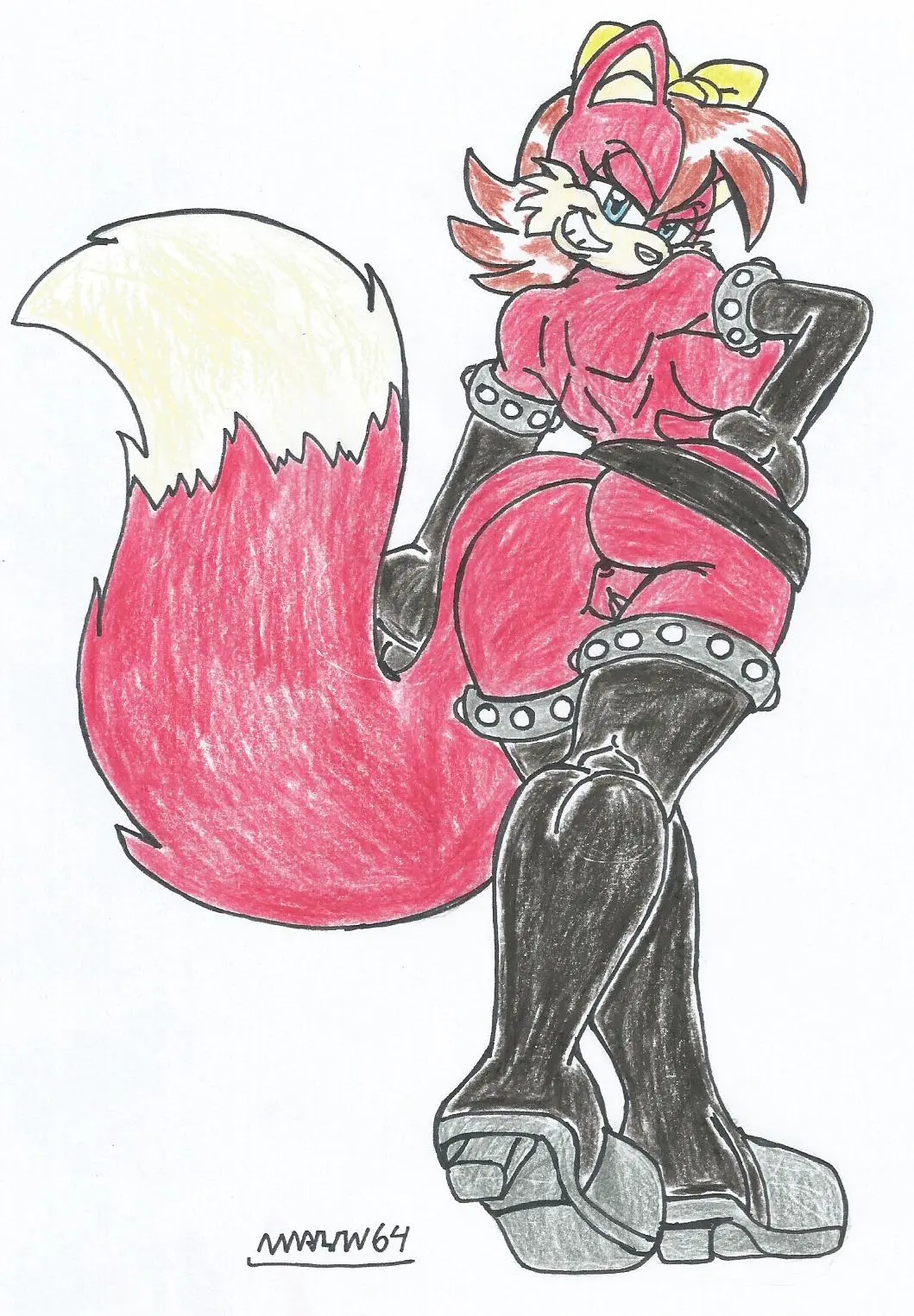 Image 1girls,big_breasts,breasts,female,looking_at_viewer,ribbon_in_hair,blue_eyes,ass,big_ass,big_butt,looking_back,smiling_at_viewer,sideboob,brown_hair,hand_on_hip,naked_female,sonic_(series),red_body,red_fur,showing_ass,showing_off,showing_off_ass,beige_fur,sonic_the_hedgehog_(archie),naked_boots,naked_gloves,traditional_drawing_(artwork),fiona_fox,marlon64,naked_belt,traditional_drawing