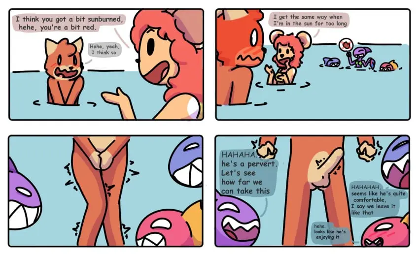 Image nude,penis,uncensored,erection,embarrassed,balls,text,comic,skinny,embarrassed_nude_male,non-human,covering,toony,koryqwq