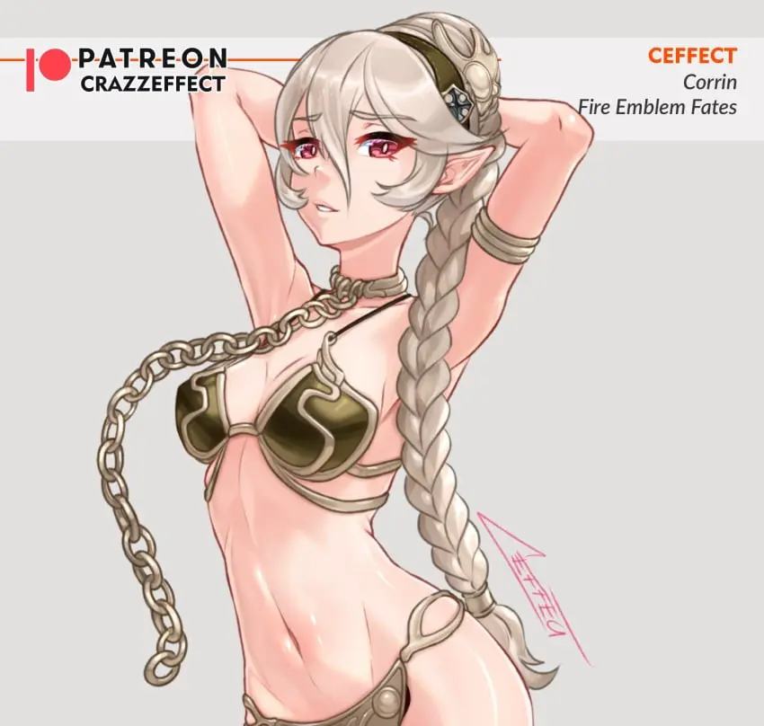 Image 1girls,female,female_only,grey_hair,looking_at_viewer,red_eyes,solo,very_long_hair,bikini,thighs,ponytail,armpits,arms_behind_head,bare_midriff,bare_thighs,cleavage,hairband,midriff,pointy_ears,pose,nintendo,braid,hair_between_eyes,collar,upper_body,alternate_costume,fire_emblem,bondage,grey_background,leash,fire_emblem_fates,chains,alternate_hairstyle,chain_leash,cosplay,crossover,slave_bikini,slave_leia_(cosplay),star_wars,bare_arms,braided_ponytail,slave,corrin_(fire_emblem),corrin_(fire_emblem)_(female),crazzeffect