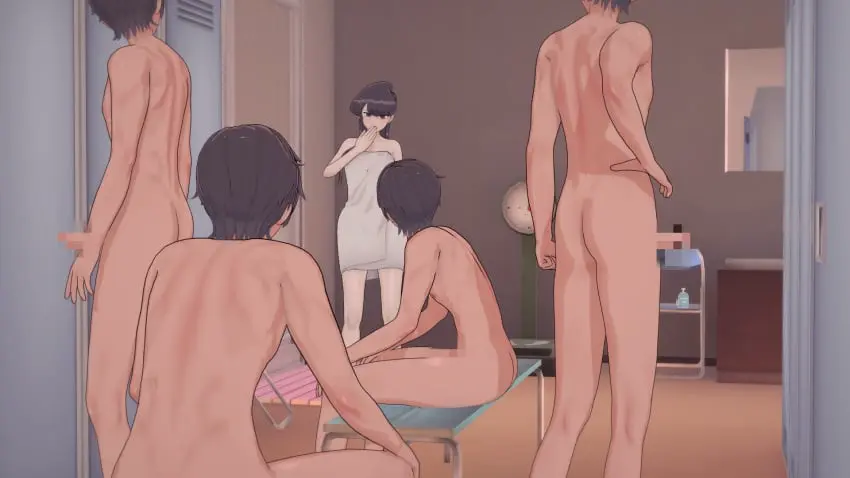 Image 1girls,female,male,nude,penis,nude_male,naked,censored,mosaic_censoring,dick,towel,naked_male,4boys,locker_room,towel_only,komi-san_wa_komyushou_desu,komi_shouko