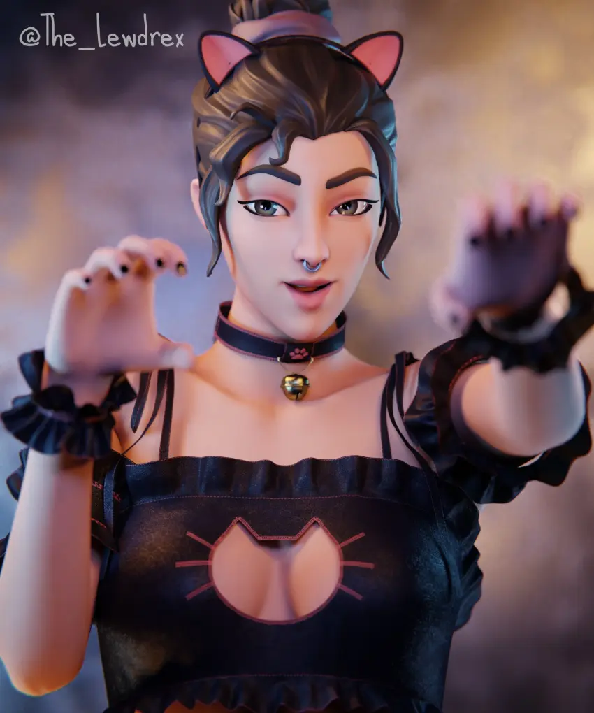 Image 1girls,breasts,female,female_only,hi_res,highres,light-skinned_female,light_skin,looking_at_viewer,smile,solo,choker,female_focus,cat_ears,cat_girl,smiling,watermark,cleavage,solo_focus,fortnite,medium_breasts,brown_hair,3d,blender,3d_(artwork),brunette,fortnite:_battle_royale,epic_games,boob_window,close-up,nose_piercing,cat_costume,lewdrex,cat_ear_headband,rio_(fortnite)