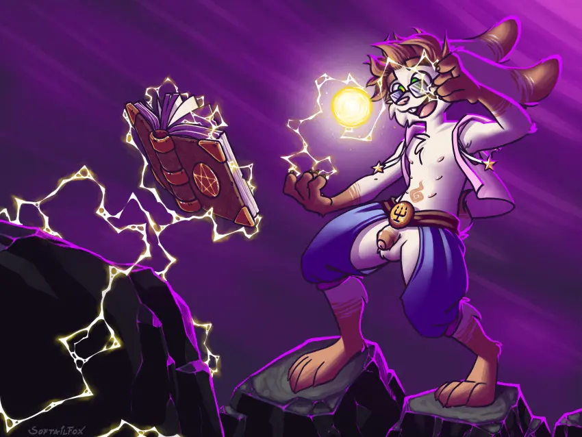 Image clothing,hi_res,nipples,pants,solo,male,penis,tail,humanoid_penis,feet,belly,shaded,balls,eyewear,glasses,anthro,green_eyes,absurd_res,pose,rabbit_ears,2022,flaccid,genitals,mammal,claws,belt,foreskin,uncircumcised,4:3,big_ears,4_fingers,fingers,humanoid_genitalia,book,magic,hoodie,toes,leg_markings,markings,tuft,topwear,lagomorph,leporid,rabbit,rock,bottomwear,4_toes,facial_markings,head_markings,vest,tail_tuft,electricity,belt_buckle,genital_markings,penis_markings,arm_markings,multi_nipple,lightning,belly_markings,open_book,tome,lightning_bolt,casting_spell,purple_light,robin_(robinstic),magic_spell,action_pose,boulders,chaps,ear_markings,hoodie_vest,paw_markings,softailfox,spell_casting