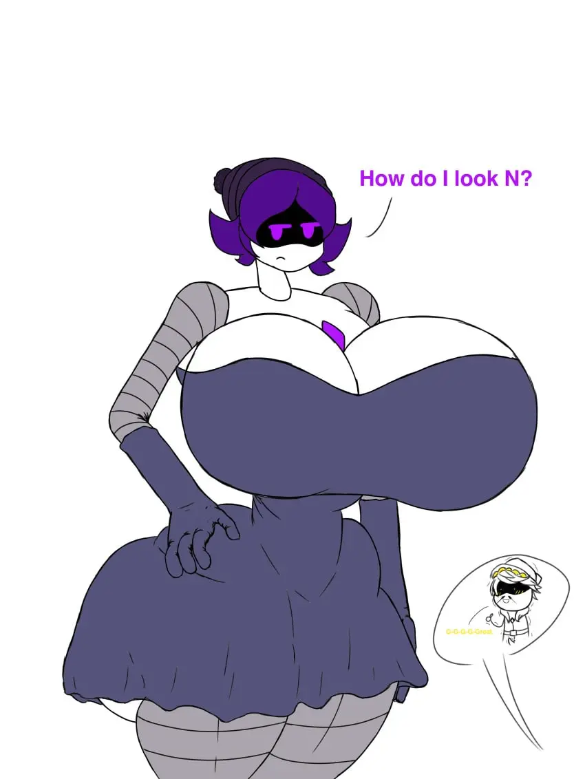 Image breasts,clothed,female,no_bra,huge_ass,huge_breasts,breasts_bigger_than_head,hyper_breasts,dress,teasing,robot,robot_girl,boob_window,ass_bigger_than_head,underass,murder_drones,uzi_(murder_drones),n_(murder_drones),ytpoop2099