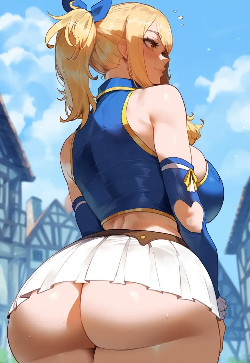 Image breasts,female,large_breasts,ass,huge_ass,ai_generated,sideboob,from_behind,blonde_hair,curvy,brown_hair,thiccwithaq_(ai_style),fairy_tail,lucy_heartfilia,blue_blouse,creamy_ai