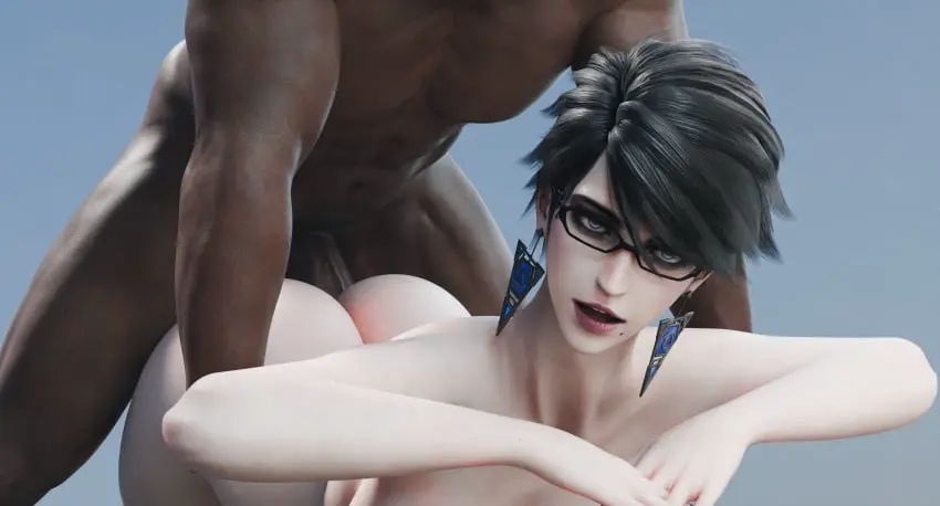 Image female,male,dark-skinned_male,dark_skin,interracial,glasses,hair,3d,bayonetta,bayonetta_(character),bayonetta_2,dustyboyo,short