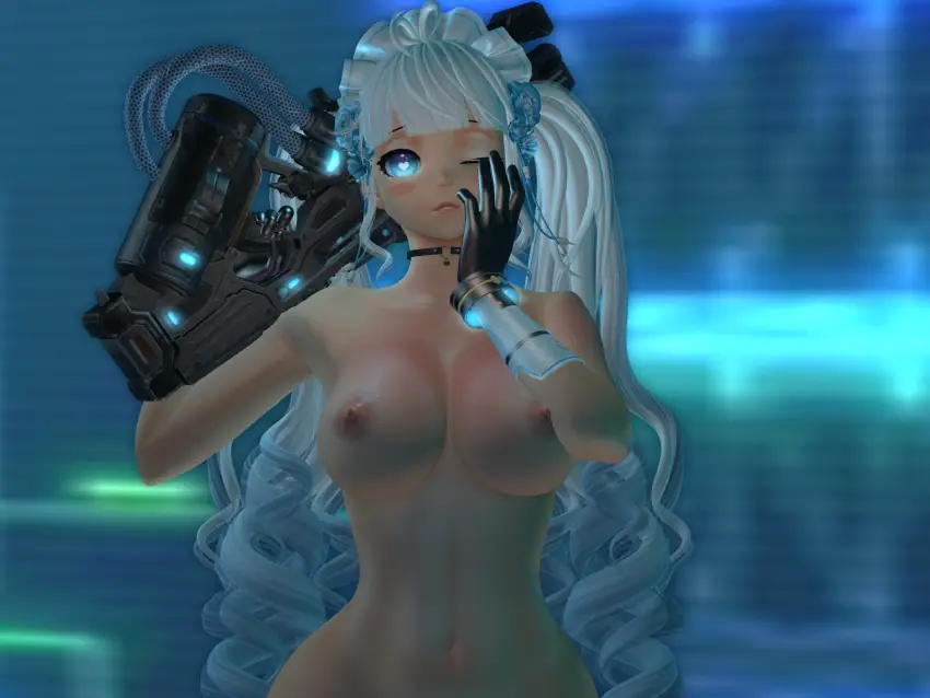 Image breasts,female,nipples,nude,solo_female,maid,maid_headdress,naked_female,gun,futuristic,second_life,zal,zallaria,zally,cyber