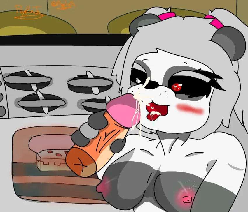Image blush,cum,duo,blowjob,fox,red_eye,panda,cake,infected_(piggy),piggy_(game),pagliaj2,pandy_(piggy),felix_(piggy)